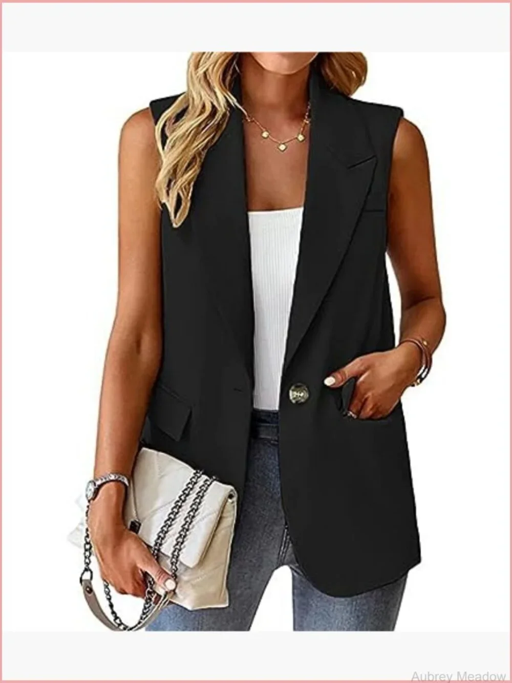 Sleeveless Blazer Vest Women Lightweight Open Front Work Office Jacket with